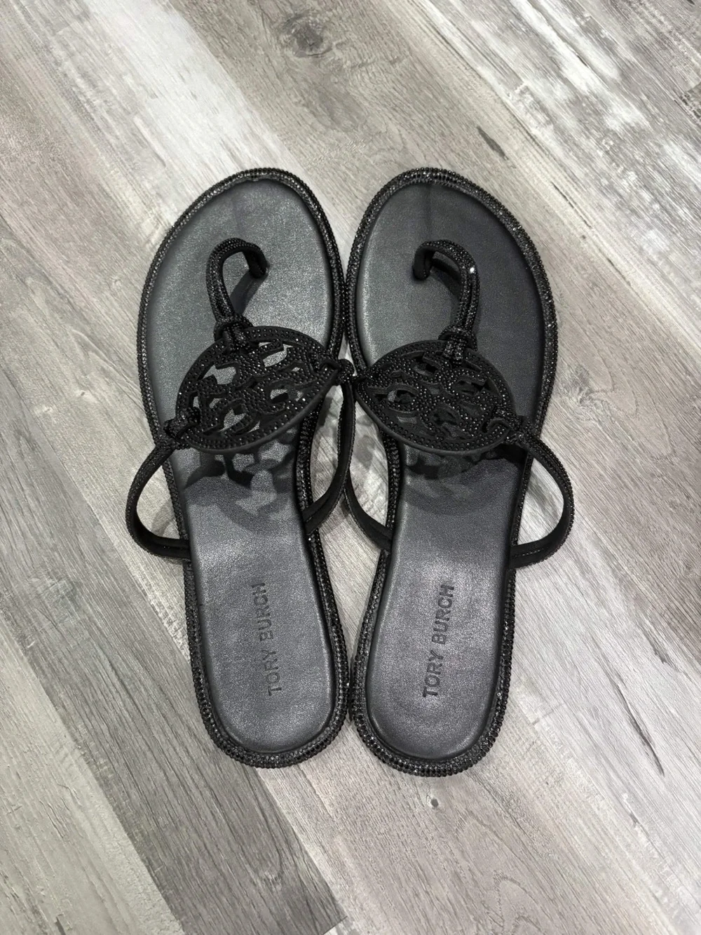 Tory Burch Black Jeweled Sandals